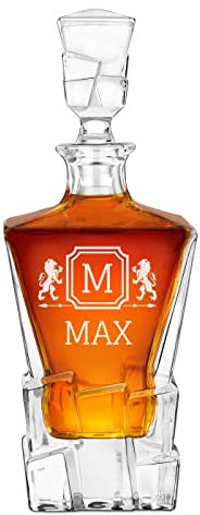 Maverton Caraffa in vetro per whisky - ideale per alcolici e liquori - 950 ml - incisione personalizzata - unica per l’ uomo - ottima per acqua - pensiero speciale per Lui - iniziale