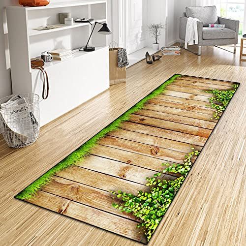 WTHYGB Teppich Läufer Flur Küche 50x300 cm, Holzmaserung rutschfest Waschbar Dauerhaft Küchenläufer Flurläufer, Lang Polyester Hellgelb Teppichläufer für Korridor, Schlafzimmer, Innen Wohnzimmer