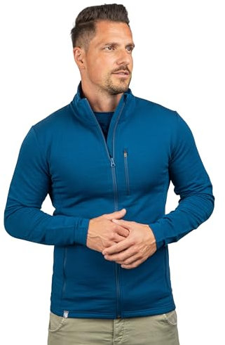 ALPIN LOACKER Merino Jacke Herren I Merinowolle Baselayer für Outdoor Sport und Freizeit I Wolljacke und Ski Midlayer, Blau XL