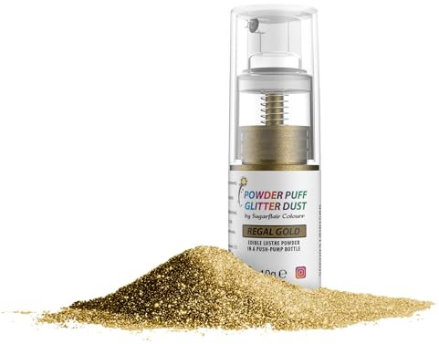 Sugarflair Regal Gold Edible Glitter Dust Spray (Non-Aerosol) - E171 Free - Add a Shimmering Lustre Sparkle to Cakes, Cupcakes, Chocolate, Baking, Desserts, Ice Cream, Drinks, Cocktails - 10g