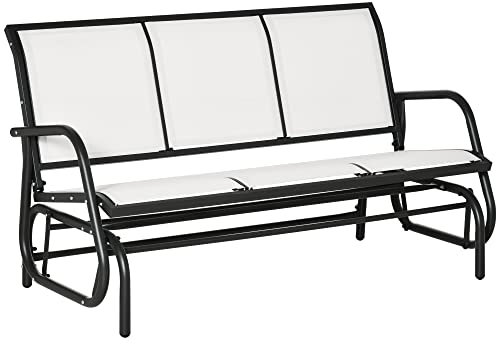 Outsunny Panchina a Dondolo da Giardino a 3 Posti in Metallo e Tessuto a Rete Traspirante, 147x70x85cm, Beige