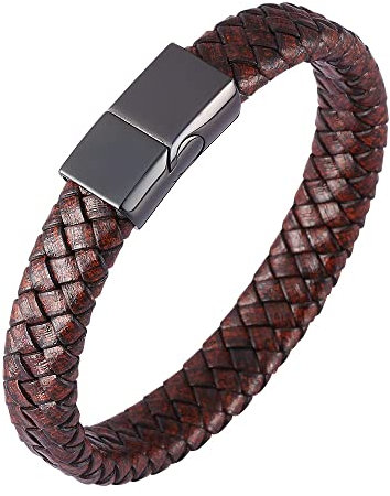Stfery Armband Herren Zum Gravieren, Geflochtenes Lederarmband im einfachen Stil Armband Männer Und Frauen Schwarz als Geburtstagsgeschenke,