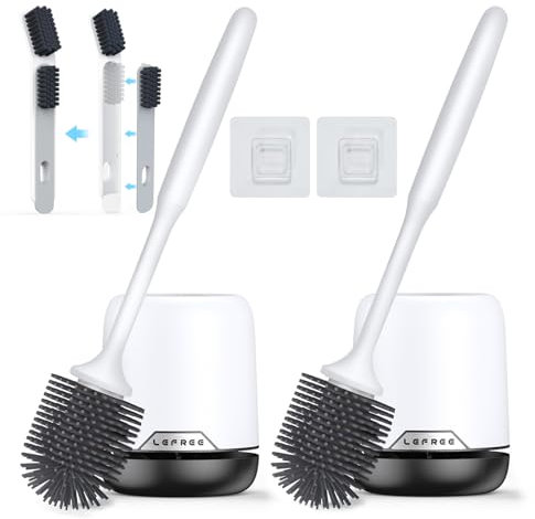 Lefree 2 Pack Silicone Toilet Brush,Rubber Toilet Bowl Brush and Holder Set with Ventilated Holder, Toilet Cleaner Brush for Bathroom,Floor Standing & Wall Mounted Toilet Scrubber Without Drilling