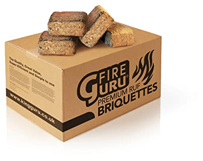 Fire Guru Glow Wood RUF Winter Fuel Log Birch Briquettes. Perfect for Burning on Open Fires, Multi-Fuel Stoves & Wood Burners - 30 Logs (28KG)