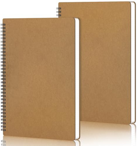 Yarotm Notizbuch A4 Liniert – 2 STK Ringbuch A4 Liniert Spirale – 21x29.2cm Notizblöcke Spiralbindung für Memos - 100GSM Papier Tagebuch - Spiralblock Notebook A4 Kraft