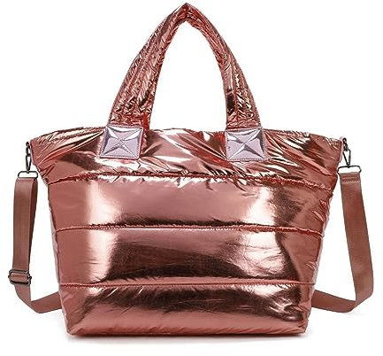 OBC XXL Damen Tasche Nylontasche Shopper Schultertasche Umhängetasche Beuteltasche Handtasche Weekender Reisetasche Shopping Bag Rosegold