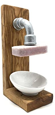 Porte-savon magnétique au design industriel n° 2 en bois d'olivier