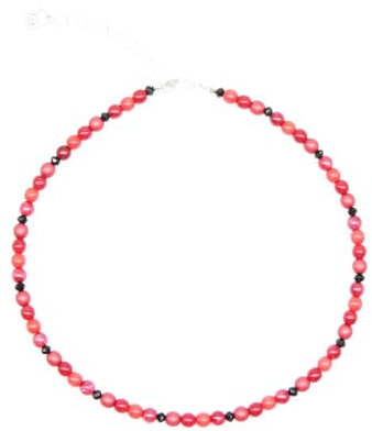 Feliss Handmade: Ketten aus Perlen, Halskette Damen. Statement Kette 45 cm lang. Choker Halsband, aesthetic Necklace Schmuck. Beads Perlenkette für Frauen in bunt mit Keramikperlen (Red Rose)