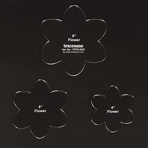 Traceease 3 Pcs Flower Shaped Quilt/Applique Template 4/5/ 6 inches DIY Sewing Quilt Patchwork Templates for Quilting- 1/8 Thick Template