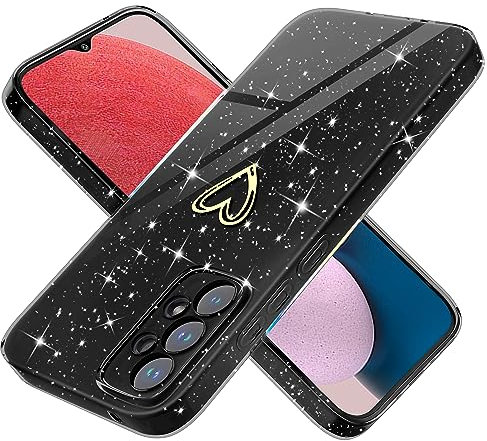 Yichxu Handyhülle für Samsung Galaxy A13 4G Hülle Glitzer Herz Love Silikon TPU Stoßfeste Schutz Bumper Case Cover Glänzend Ultra Dünn Kratzfeste Schutzhülle für Samsung A13 4G, Schwarz