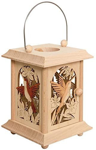 Drechslerei Kuhnert Tischlaterne/Teelichthalter - Motiv: Kolibri aus Edelholz - Maße: 11,5 x 11,5 x 17 cm - Made in Germany