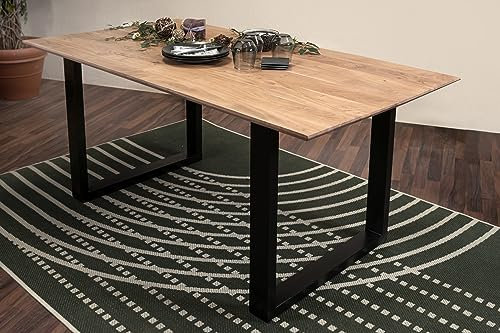 SAM Esstisch 220x100 cm Atlanta, Akazienholz massiv + naturfarben, Esszimmertisch mit Schweizer Kante, U-Metallgestell Schwarz, massiver Holztisch, Tischplatte 26mm