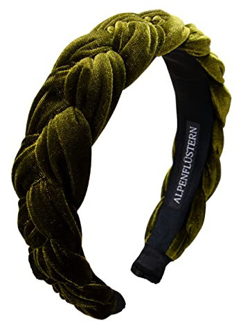 Alpenflüstern Trachten-Haarreif Samt Flechtoptik - Damen Haarschmuck rutschfest, Haarband geflochten fürs Dirndl (grün) ADV132