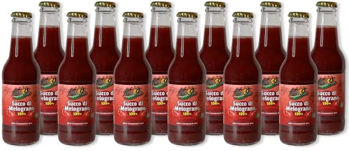 Spremuta Succo di Melograno 200ml (12 Bottiglie) 100% Puro e Naturale, in Vetro, Prodotto con Frutta Fresca e di Stagione - Kalos Jero