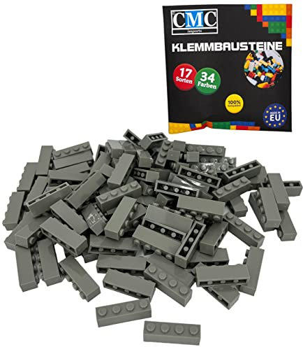 CMC imports 200 Klemmbausteine Bausteine Grundbausteine 1x4 Noppen Kompatibel 4 Noppen Bricks 34 vers. Farben (280 - Grau)