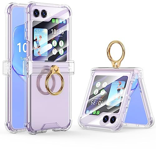Galaxy Z Flip 5 Case with Hinge Protection Clear Samsung Flip 5 Case with Kickstand Back Screen Protector for Samsung Galaxy Z Flip 5 5G (2023) - Clear