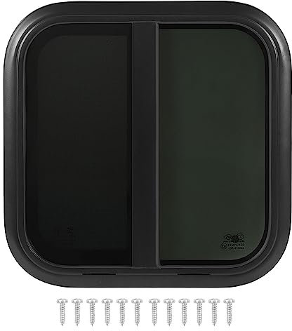 Ventanas Para Caravana 600x600mm Marco De Aluminio Negro Vidrio Templado Malla Mosquitera Extraíble Apertura Deslizante Resistente A La Corrosión Para Autocaravanas Remolques Y Campers