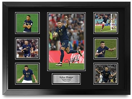 HWC Trading Kylian Mbappe France Affichage de photos autographes signés de souvenirs imprimés pour les fans de football et les supporters - A2 Encadré