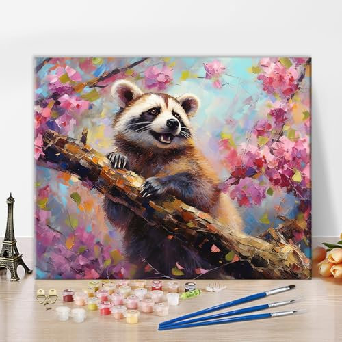 Blumen und roter Panda Ölmalerei nach Zahlen für Erwachsene Landschaften DIY Tier malen nach Zahlen für Anfänger Kinder florale Leinwand für Malerei Acryl Pigment Kunsthandwerk für Home Office16 x20