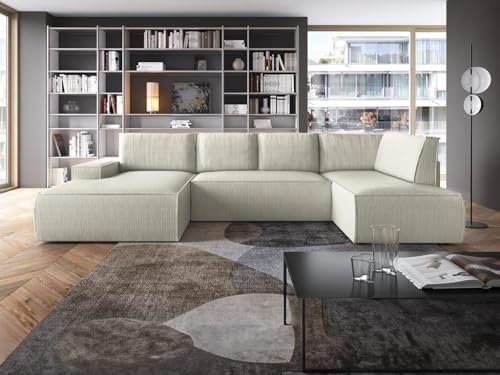Vente-unique-Große Wohnlandschaft - Ecke Links - Mit Schlaffunktion - Cord - Beige - Amelia