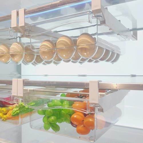 URALFA 2 Pack Fridge Drawer Organizer Egg Holder For Refrigerator Pull Out, Refrigerator Drawers for Fruit and Vegetable, Transparent Refrigerator Organization and Storage Box Fit for Fridge Shelf