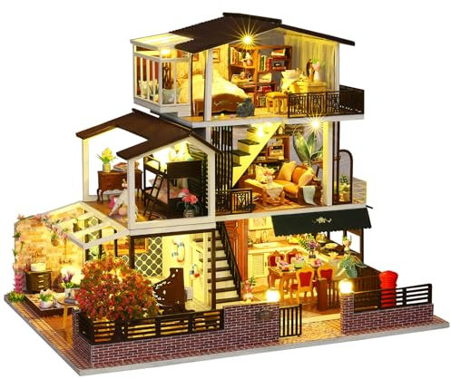 Spilay DIY Miniature House Möbel Bausatz, Mini Handgemachtes Großes Japanisches Innenhofmodell Plus Mit & Spieluhr, Maßstab 1:24 Kreatives Puppenhaus Spielzeug für Erwachsene Geschenk (Romantisch)