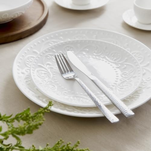 HOMLA Sylia Dessertteller 21 cm Porzellan weiß Ornament rund glänzend kratzfest langlebig dekorativ Essteller Kuchenteller Frühstücksteller Geschirr modern klassisch