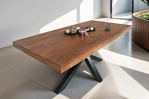 SAM Esstisch 160 x 85 cm Rio, Esszimmertisch nussbaumfarben, Akazienholz massiv, Spider-Gestell aus Metall Schwarz, gerade Kanten