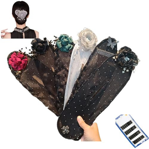 Donubiiu Hand Embroidered Flowers Deft Bun, Deft Bun Hair Twister, Flower Hair Bun Roller, Lazy Hair Curler Bun Maker Hair Accessories for Long Hair (6Pcs)