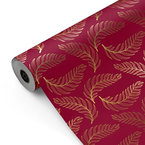 Rouleau de papier cadeau, grand rouleau 62 cm x 100 m • Plume or et rouge • Idéal pour : magasins, commerces, emballages cadeaux, anniversaires, baby showers, mariages, décoration [FP Fiesta Paper]