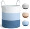 Hnyoou Laundry Basket, Large Toy Basket Baby Laundry Basket Washing Basket Woven Storage Basket with Handle Cotton Rope Basket Blanket Basket Rope Storage Basket for Living Room, Bedroom,Dark Blue