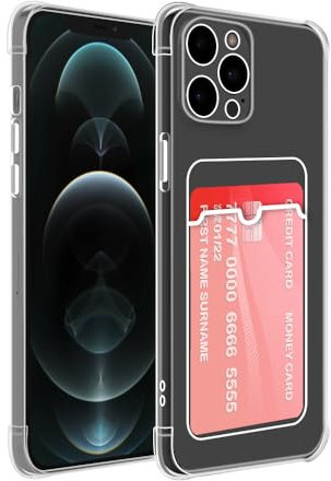 SDTEK for iPhone 12 Pro Max Case Shock Absorbing Gel Clear Cover with Card Holder Anti Drop Protection