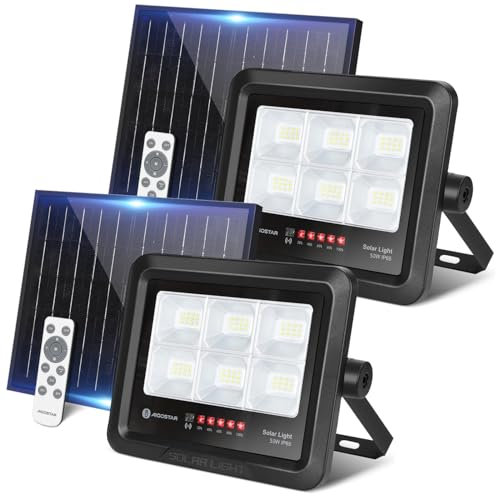 Aigostar Foco Proyector LED Solar con mando a distancia 50w, Blanco Frío 6500K, Foco Solar Exterior Impermeable IP65,Proyector LED Exterior con Brillo y Sincronización ajustables para Jardín,Garaje
