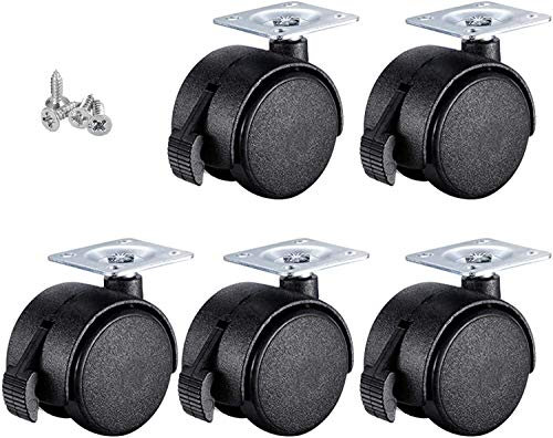 Bürostuhlräder Ersatzrad 360o Universal-Drehplattenrolle, Schreibtischstuhlräder, Möbelrollen für Hartholzböden, Teppiche, Laminat und Fliesen, 5er-Pack, Bremse, 40 mm/1,6 Zoll (Bremse 40 mm/1,6 Zoll)