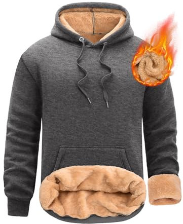 UMIPUBO Felpa Uomo con Cappuccio Invernale Giacca Felpe in Pile Caldo Manica Lunga Termica Foderato Pullover Girocollo Hoodie Sweatshirt con Tasche Cappotto da Uomo (Grigio Scuro, XXL)