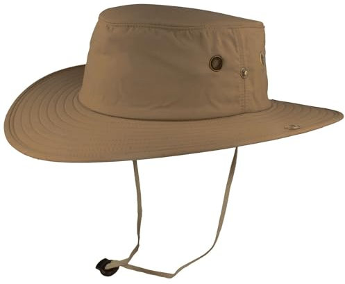 Breiter Safarihut Buschhut Sonnenhut mit UV Schutz 30+ Hut Atmungsaktiv, leicht & faltbar mit verstellbarem Kinnband - Khaki S