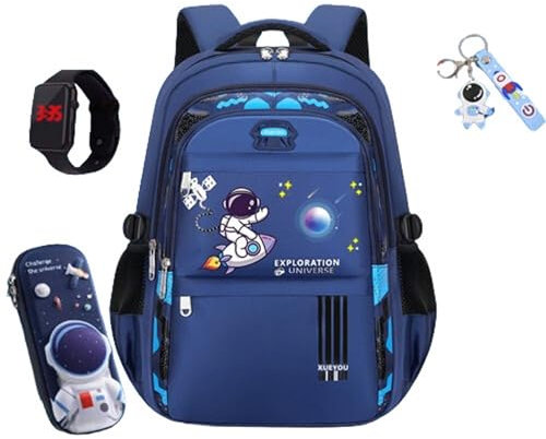 Jessen Schulranzen, Astronauten-Rucksack, große Kapazität, Schulranzen für Sekundarstufe, Schulrucksack, Kinder, Jungen, Anime-Rucksack, blau, 40cm*26cm*18cm