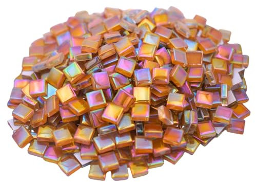 Yuvori 0,5 kg quadratische Kristallmosaikfliesen 1 cm DIY für Badezimmer, Wohnzimmer, Küche, Balkon (Irisierendes Orange)