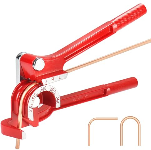 Rohrbieger, 180 Grad, 3-in-1-Rohrbieger, geeignet zum Biegen von 1/4 Zoll, 5/16 Zoll, 3/8 Zoll Außendurchmesser, Kupfer, Messing, Aluminium und dünne Stahlrohre, Rot