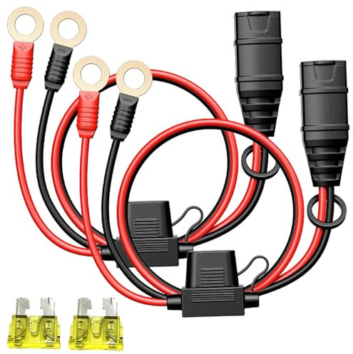 2 Pack Wires Harness Compatible with NOCO GC008 X-Connect M10 (3/8in) XL Eyelet Terminal,Smart Batteries Trickle Charger Cable With two 20A fuses
