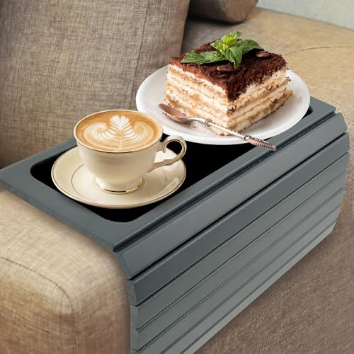 Wooden Sofa Arm Tray, Foldable Couch Tray Table, 43.1× 34cm Sturdy and Robust Sofa Armrest Organiser Couch Protector Trays Non-Slip Sofas Arm Table for Drinks, Remote, Snacks, Phone, Magazine