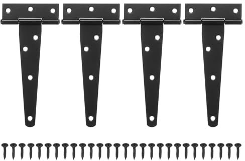 M METERXITY 4-Pack Iron T-Strap Shed Door Hinges, 5 Inch Barn Door Gate Hinges, Tee Hinge Wrought Hardware with Screws for Wooden Fences/Yard/Barn Door [Black]