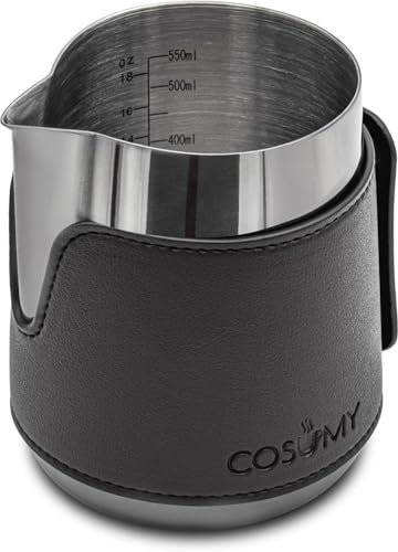 Cosumy Jarra Leche Barista 500ml - Para Espuma en Acero Inoxidable - Jarra para Leche Pequeña con Marca de Medición - Sin Asa para Latte Art - Accesorios Cafetera
