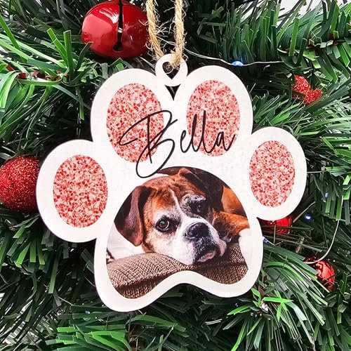 Personalised Photo Christmas Decoration - Customisable Bauble for Pet Lovers, Heartwarming Keepsake for the for Christmas (Rose Gold, Mdf Wood Indoor Use Only 10cm x 9cm)