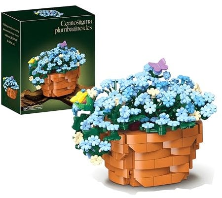 Snow Orchid Flower Bonsai Building Blocks Set, Blue Snowflake DIY Bouquet Bricks, Pot Plant Artificial Flower Botanical Collection, Ideas Gift for Girls Kids Adults, Table Home Decor(365 Pieces)
