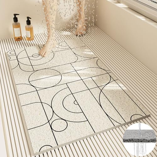 Surwin Tappetino da Doccia Antiscivolo, Stile Moderno Tappetino da Bagno in Luffa PVC, Morbida Tappeto Antiscivolo Lavabile Asciugatura Rapida Tappetino da Doccia (80x120cm,Linee Sottili)