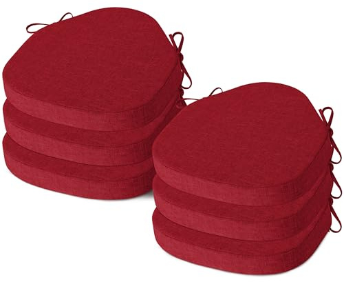 AddGrace Chair Cushions for Dining Chairs Set of 6 Windsor Kitchen Chair Cushions with Removable Textured Cover and Non Slip Bottom Indoor Chair Pads with Ties and Foam (16.5x15.5 Inches Red)