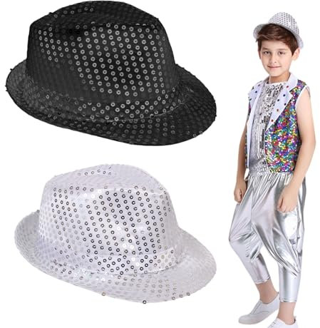 FUIPVGI 2 Disco-Paillettenhüte - Pailletten-Fedora für Partys - Hip-Hop-Paillettenhut für Kostüme - Glitzernder Cowboy-Hut für Mardi Gras (Einheitsgröße 2 Stück)