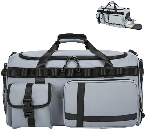 AUNGKWANG Reisetasche Damen Herren, 65L Wasserabweisende Sporttasche, Large Capacity Reise Tasche Gym Bag, mit Schuhfach und Nassfach, für Reisen, Fitness, Sport, Cyan