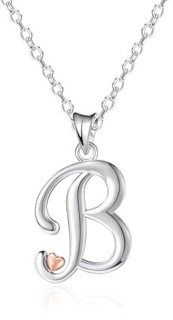 Mesovor Collane in Argento Sterling 925 per Donna, Delicata Collana con Nome Iniziale e Cuore in Oro Rosa, Regali di Gioielli per Fmiglia, Madre, Sorella, Figlia, Moglie (Lettera-B)